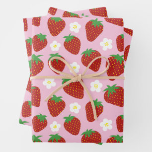 Pretty summer strawberry pattern wrapping paper sheet