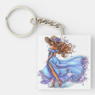 PRETTY SUMMER THEMED GIRL DRESSED IN BLUE KEY RING