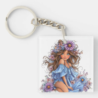 PRETTY SUMMER THEMED GIRL DRESSED IN BLUE KEY RING