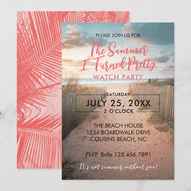 Pretty Summer Watch Party Invitation (Front/Back)