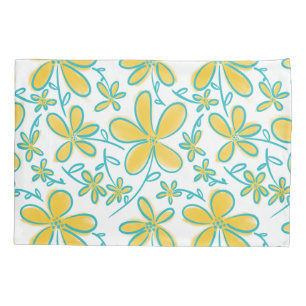 Pretty summer Yellow and Turquoise flower pattern Pillowcase