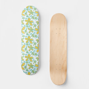 Pretty summer Yellow and Turquoise flower pattern Skateboard