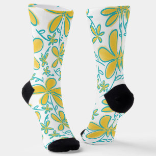 Pretty summer Yellow and Turquoise flower pattern Socks