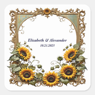 Pretty sunflower elegant wedding  square sticker