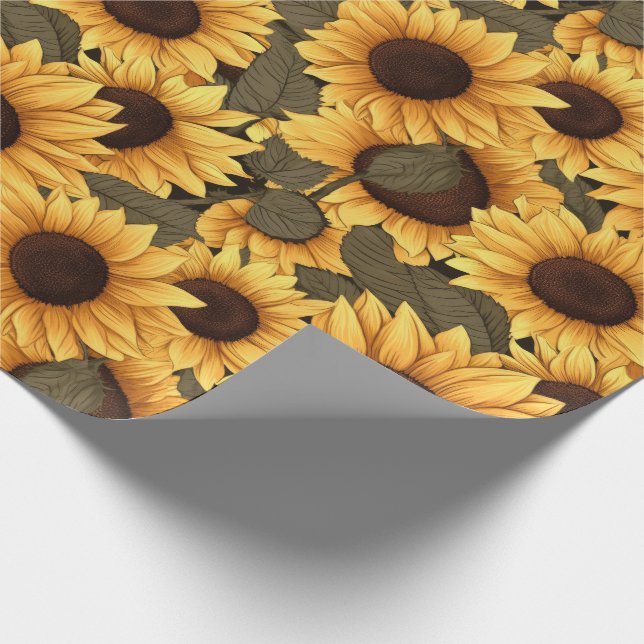 Pretty Sunflower Illustration All Over Print Wrapping Paper (Corner)