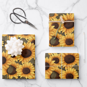 Pretty Sunflower Illustration All Over Print Wrapping Paper Sheet
