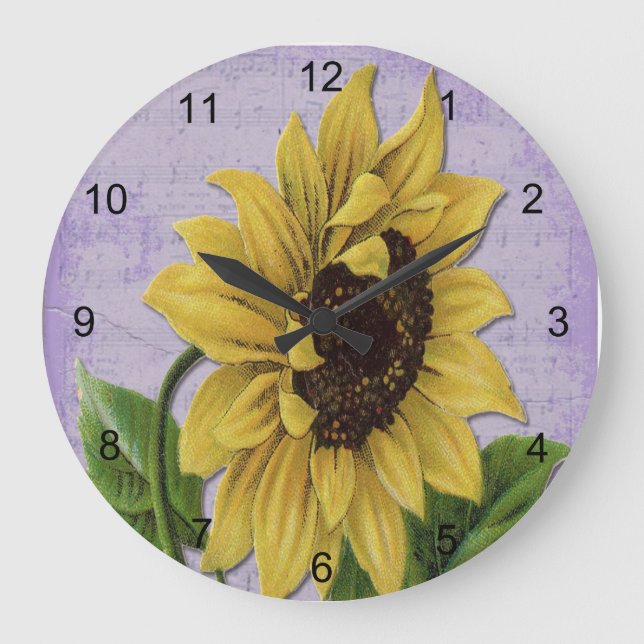 Pretty Sunflower On Sheet Music Large Clock (Front)