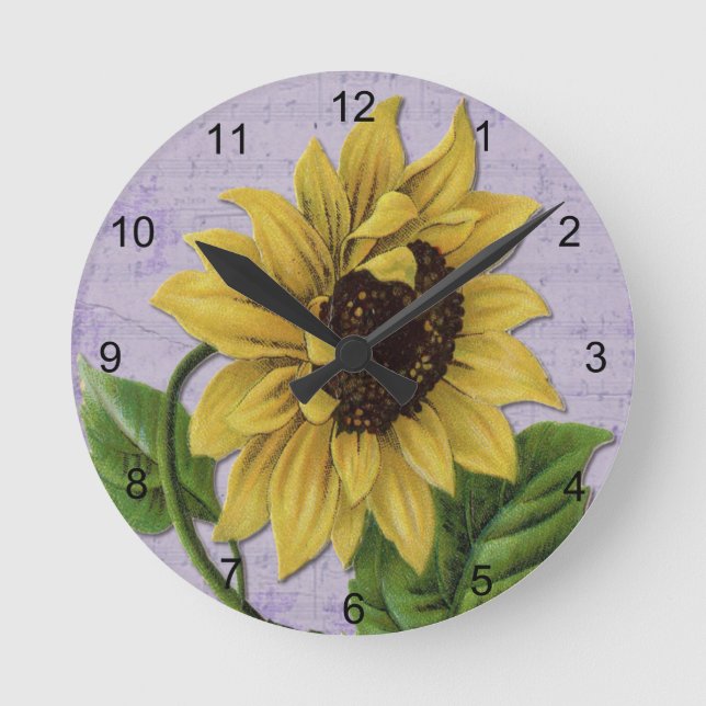 Pretty Sunflower On Sheet Music Round Clock (Front)