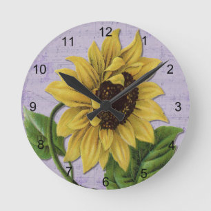 Pretty Sunflower On Sheet Music Round Clock