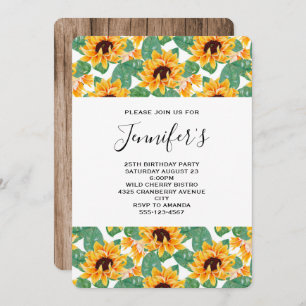 Pretty Sunflower Pattern Yellow & Green Birthday Invitation