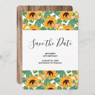 Pretty Sunflower Pattern Yellow & Green Birthday Save The Date