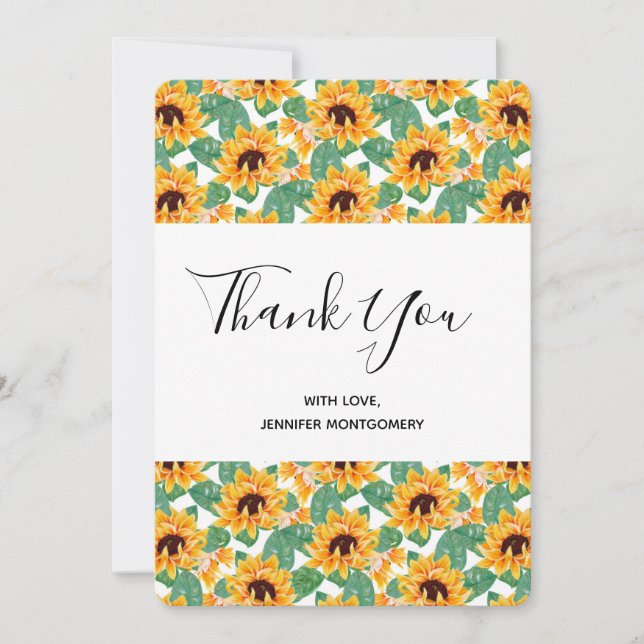 Pretty Sunflower Pattern Yellow & Green Thank You (Front)