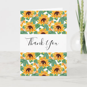 Pretty Sunflower Pattern Yellow & Green Thank You Card