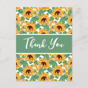 Pretty Sunflower Pattern Yellow & Green Thank You Postcard