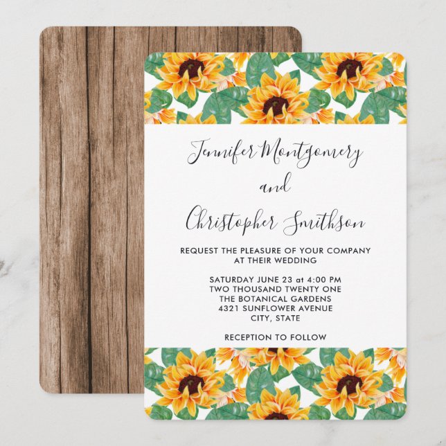 Pretty Sunflower Pattern Yellow & Green Wedding Invitation (Front/Back)