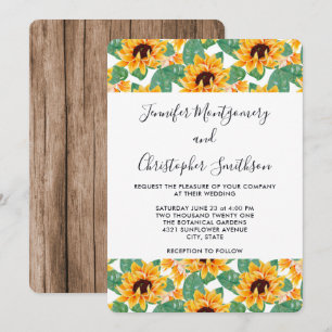 Pretty Sunflower Pattern Yellow & Green Wedding Invitation