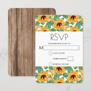 Pretty Sunflower Pattern Yellow & Green Wedding RSVP Card