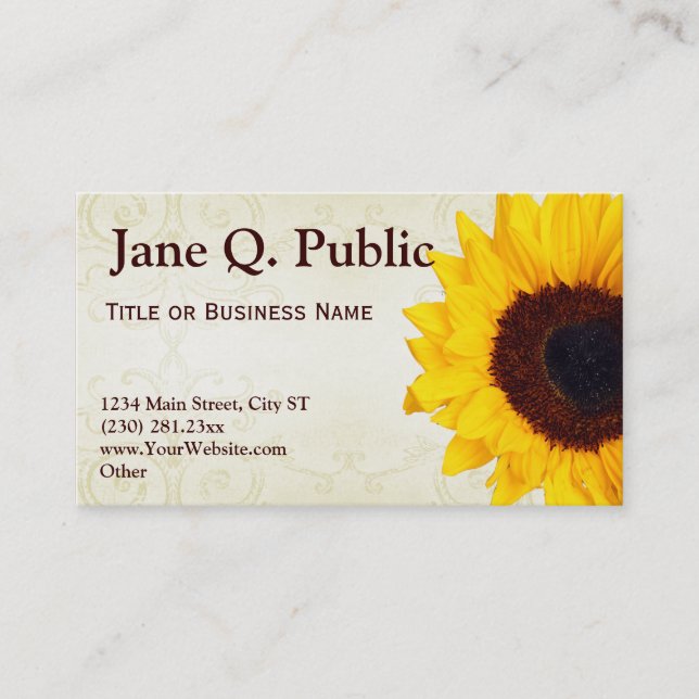 Pretty Sunflower Swirls Business Card Templates (Front)