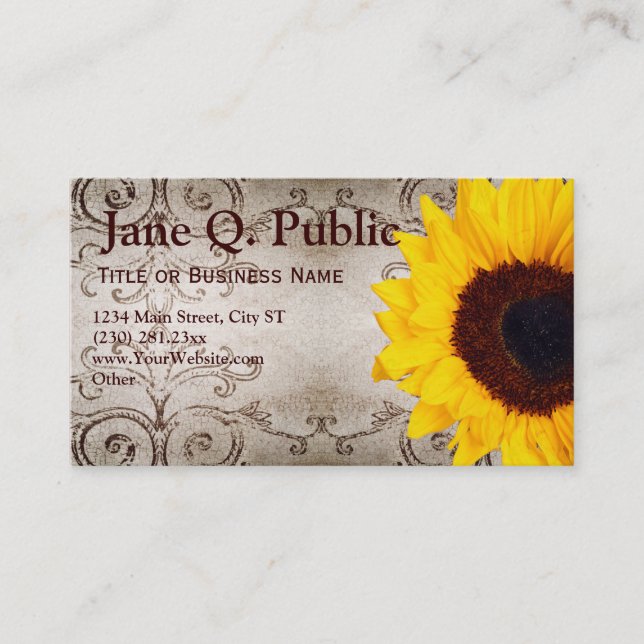 Pretty Sunflower Swirls Business Card Templates (Front)