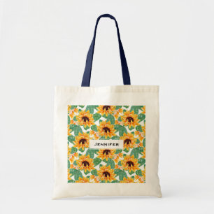 Pretty Sunflower Yellow & Green Pattern Tote Bag