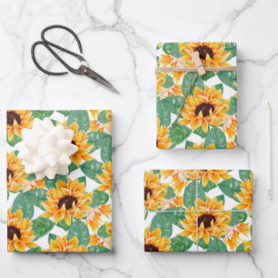 Pretty Sunflower Yellow & Green Pattern Wrapping Paper Sheet