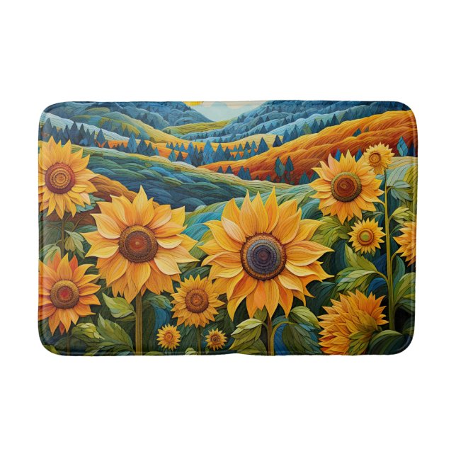 Pretty Sunflowers Flower Floral Pattern Nature Bath Mat (Front)