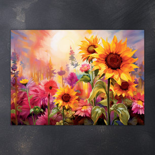 Pretty Sunflowers in Field of Colourful Flowers Poster