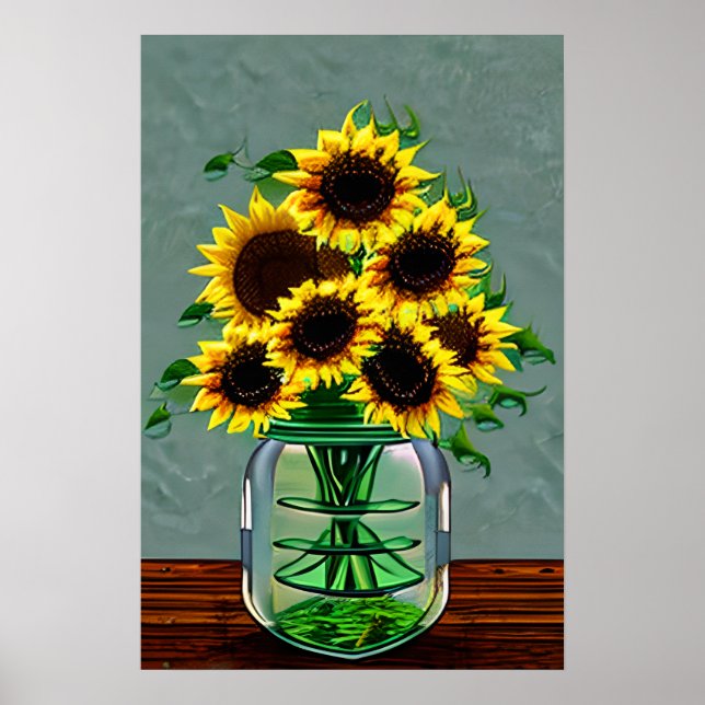 Pretty Sunflowers in Glass Vases Poster (Front)