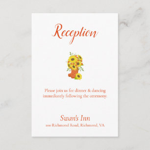 Pretty Sunflowers in rain boot Wedding Reception Enclosure Card