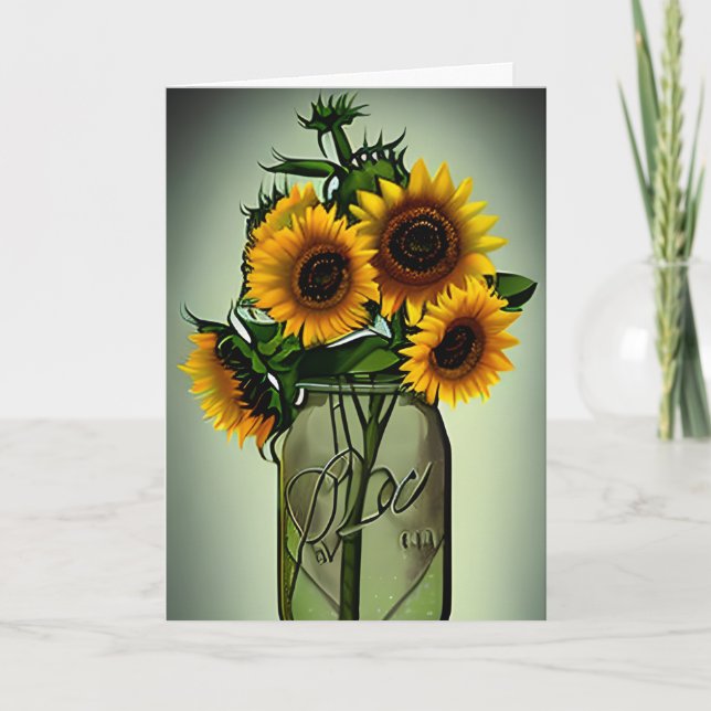 Pretty Sunflowers in Vases Art | Aunt's Birthday Card (Front)