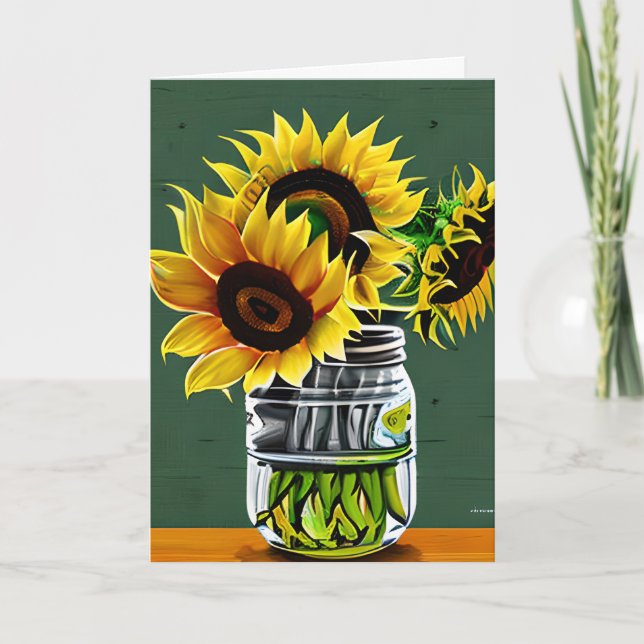 Pretty Sunflowers in Vases Art | Sister's Birthday Card (Front)