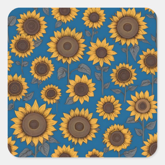 Pretty sunflowers pattern square sticker (Front)