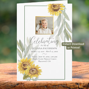 Pretty Sunflowers Photo Digital Funeral Program Card