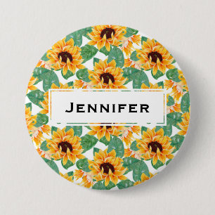 Pretty Sunflowers Yellow & Green Pattern 7.5 Cm Round Badge