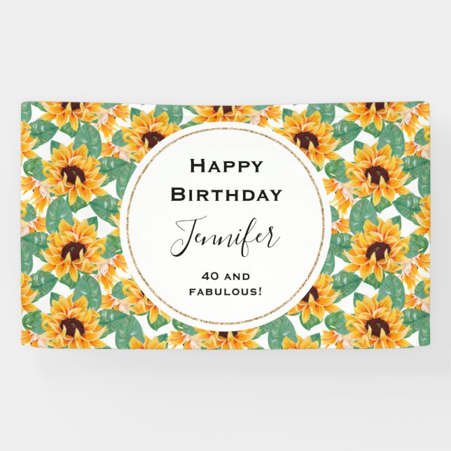 Pretty Sunflowers Yellow & Green Pattern Birthday Banner (Horizontal)