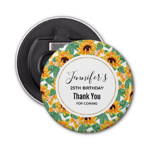 Pretty Sunflowers Yellow & Green Pattern Birthday Bottle Opener