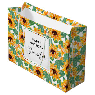 Pretty Sunflowers Yellow & Green Pattern Birthday Large Gift Bag
