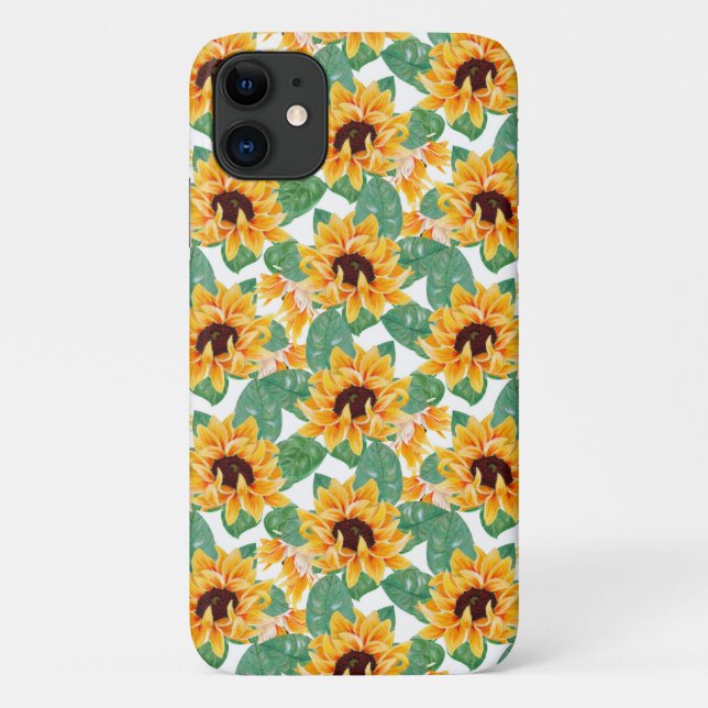 Pretty Sunflowers Yellow & Green Pattern Case-Mate iPhone Case (Back)