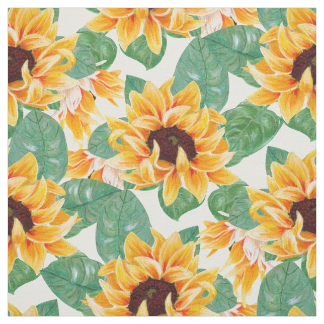 Pretty Sunflowers Yellow & Green Pattern Fabric (Swatch)