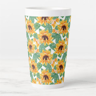 Pretty Sunflowers Yellow & Green Pattern Latte Mug