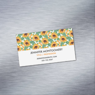 Pretty Sunflowers Yellow & Green Pattern Magnetic Business Card