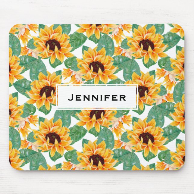 Pretty Sunflowers Yellow & Green Pattern Mouse Mat (Front)