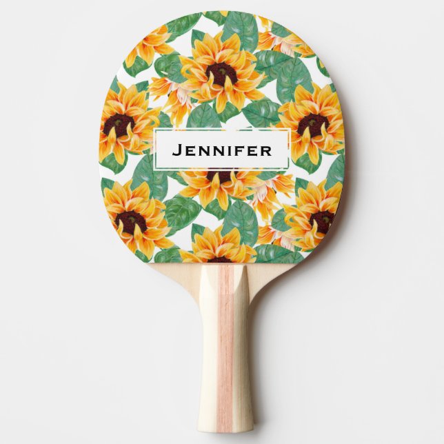 Pretty Sunflowers Yellow & Green Pattern Ping Pong Paddle (Front)