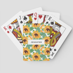 Pretty Sunflowers Yellow & Green Pattern Playing Cards