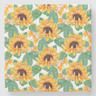 Pretty Sunflowers Yellow & Green Pattern Stone Coaster