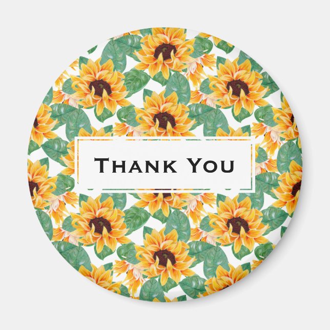 Pretty Sunflowers Yellow & Green Pattern Thank You Magnet (Front)