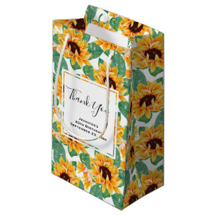 Pretty Sunflowers Yellow & Green Pattern Thank You Small Gift Bag
