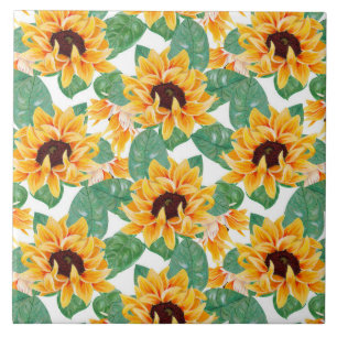 Pretty Sunflowers Yellow & Green Pattern Tile