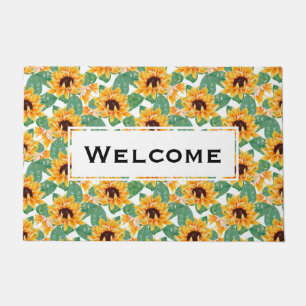 Pretty Sunflowers Yellow & Green Pattern  Welcome Doormat
