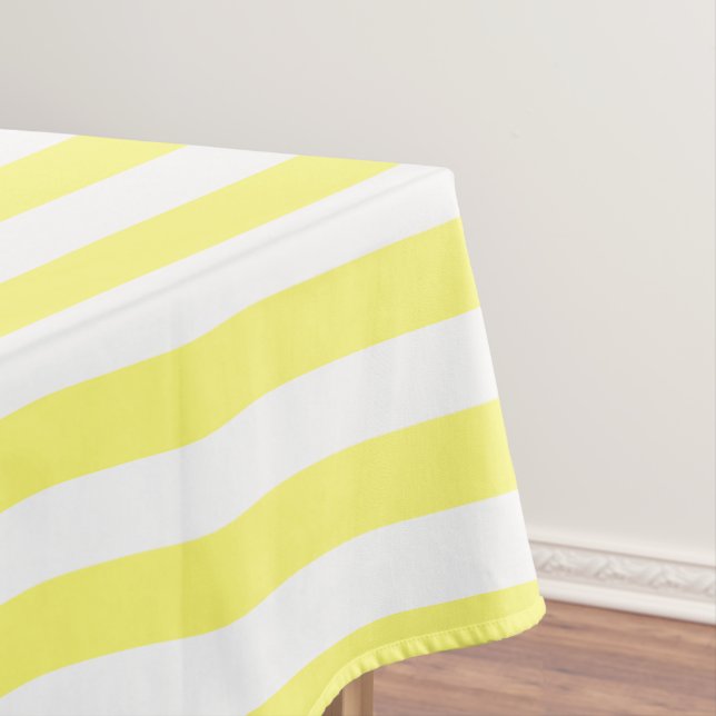 Pretty Sunny Yellow & White Stripes Custom Tablecloth (In Situ)